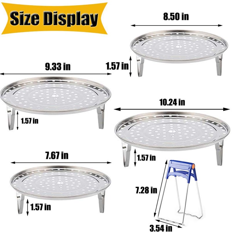 NRDBEEEC Round Stainless Steel Steamer Rack 7.6" 8.5" 9.33" 10.23" Inch Diameter Steaming Rack Stand Canner Canning Racks Stock Pot Steaming Tray Pressure Cooker Cooking Toast Bread Salad Baking (4 Pack) - Image 2